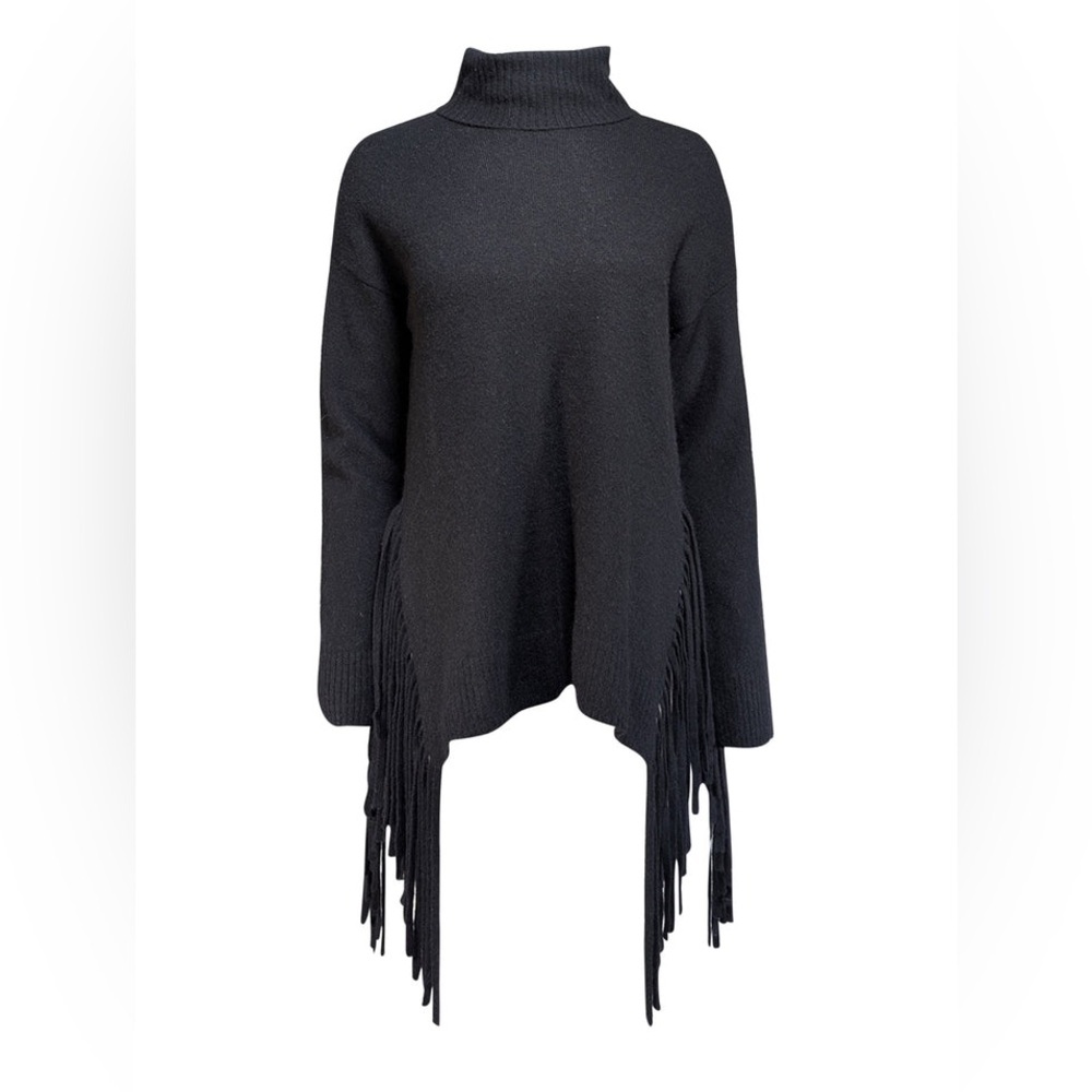 NWT 100% C By Bloomingdale’s Exclusive 100% Cashmere Black Fringe Turtleneck XS